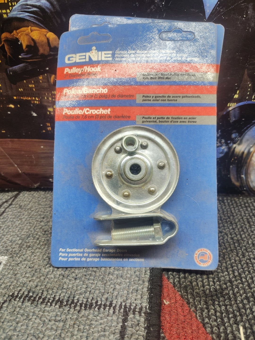Genie 3" pulley Garage Door Pulley/Hook galvanized steel pulley Strap Axle bolt
