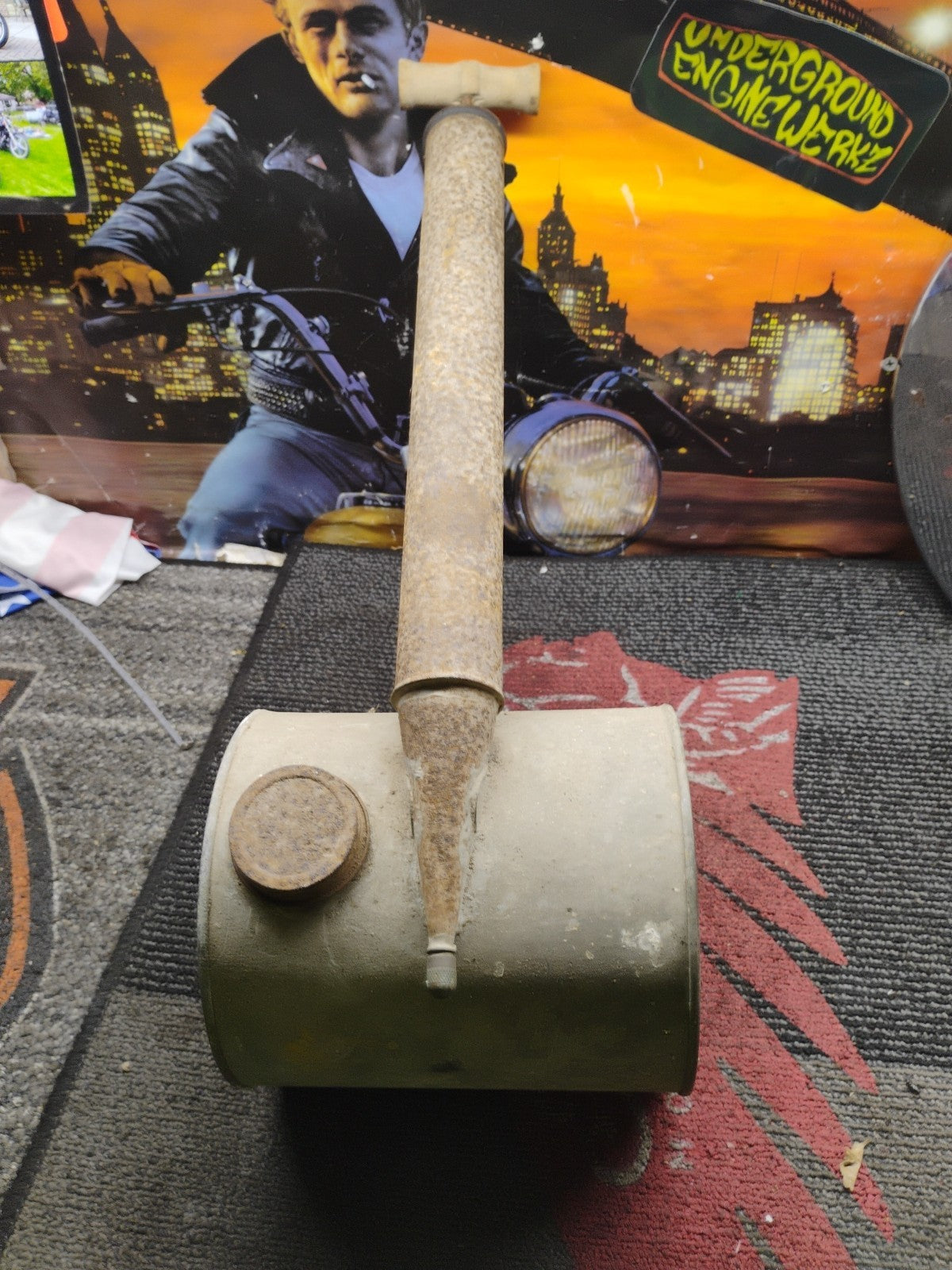 Vintage Antique Drum Pesticide Sprayer Rusty Tube W/Wood handle Primitive