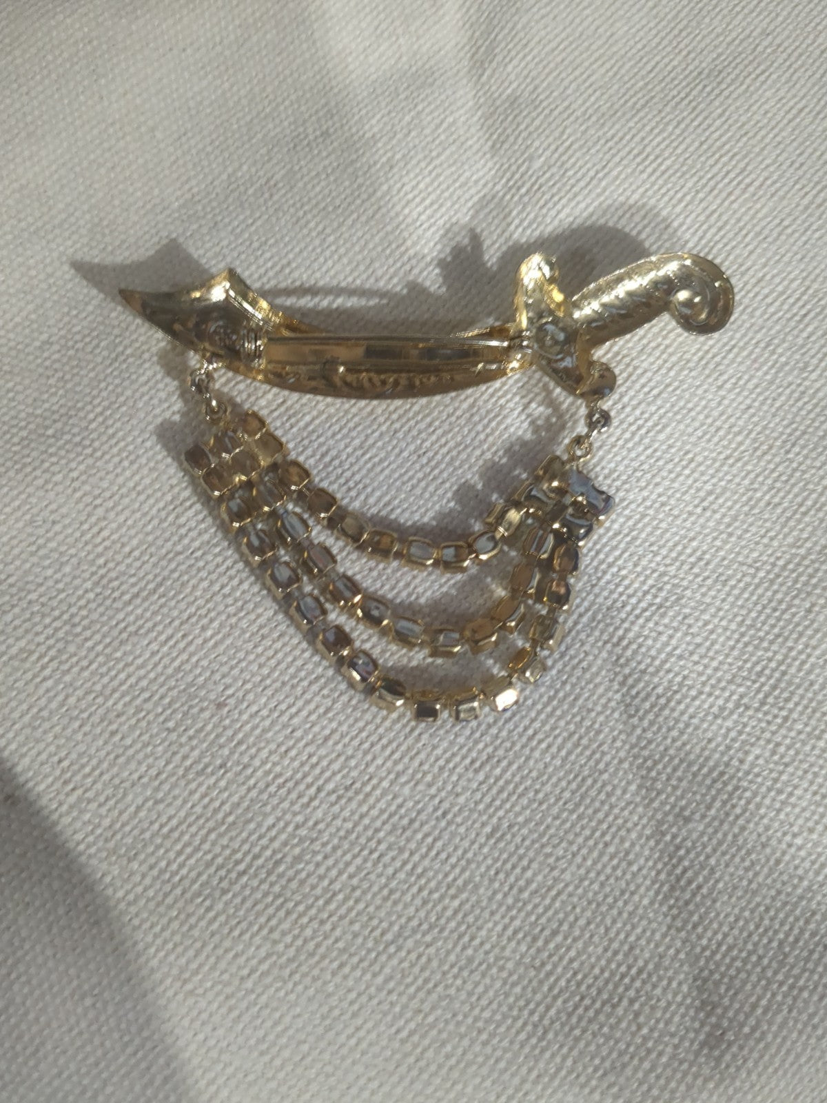 Vtg Brooch Pin Pirate Sword Glass Cabochon Swag Patriotic Red White Blue Jewelry