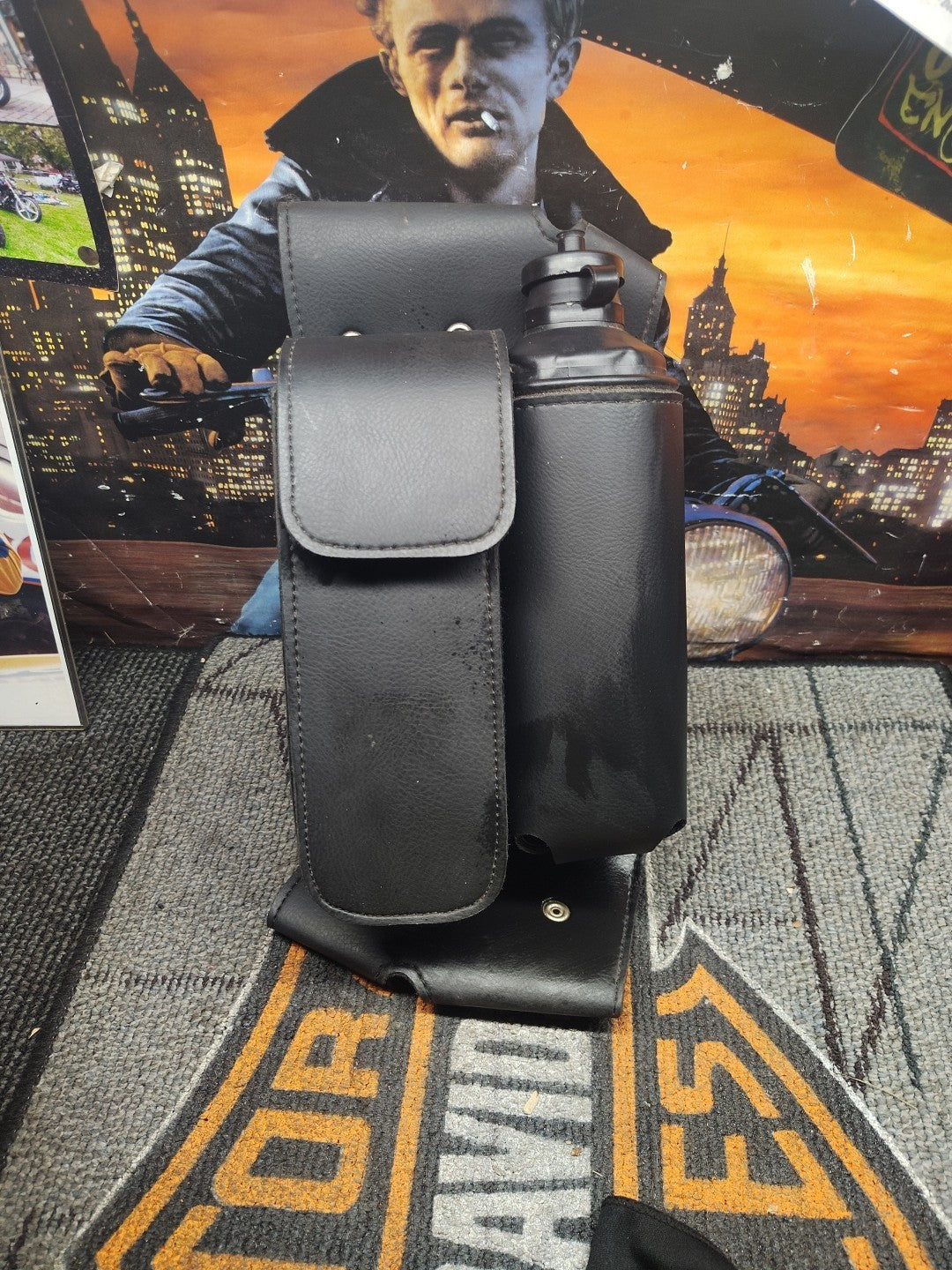 Harley nice OEM left saddlebag guard rail storage case water bottle holder