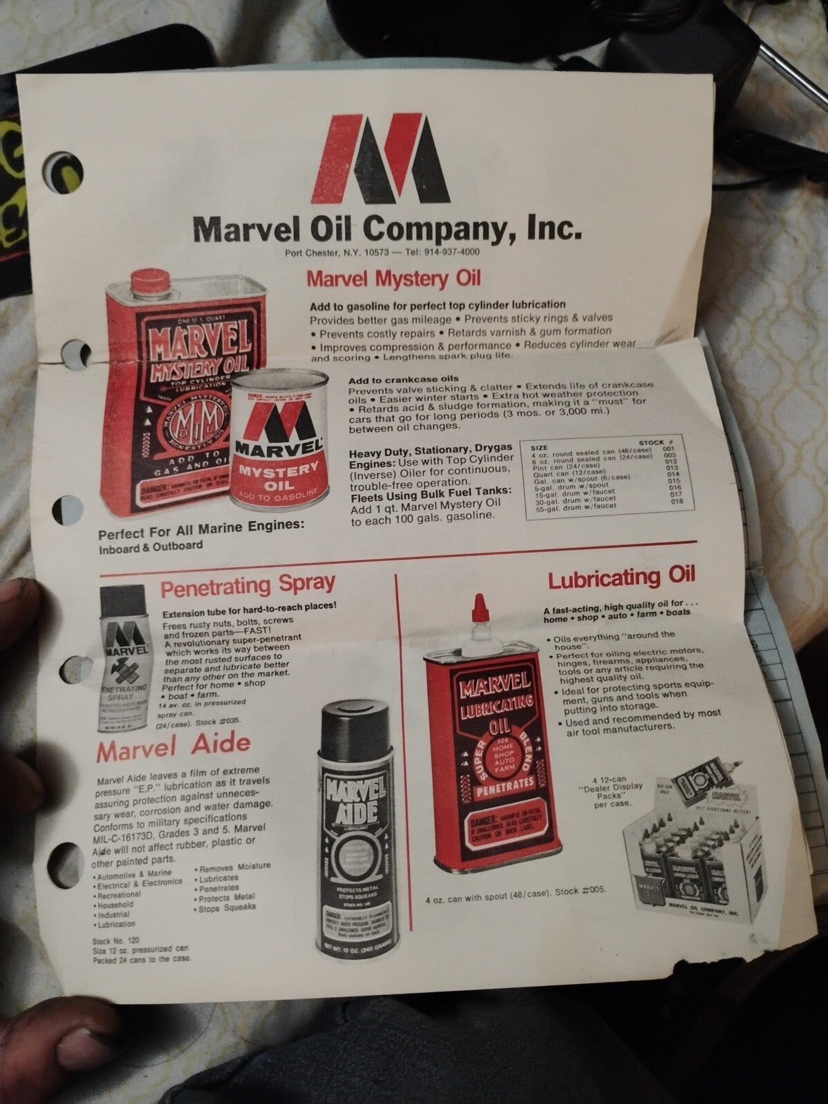 1979 Marvel Mystery Oil Sales Ad And Price Sheet