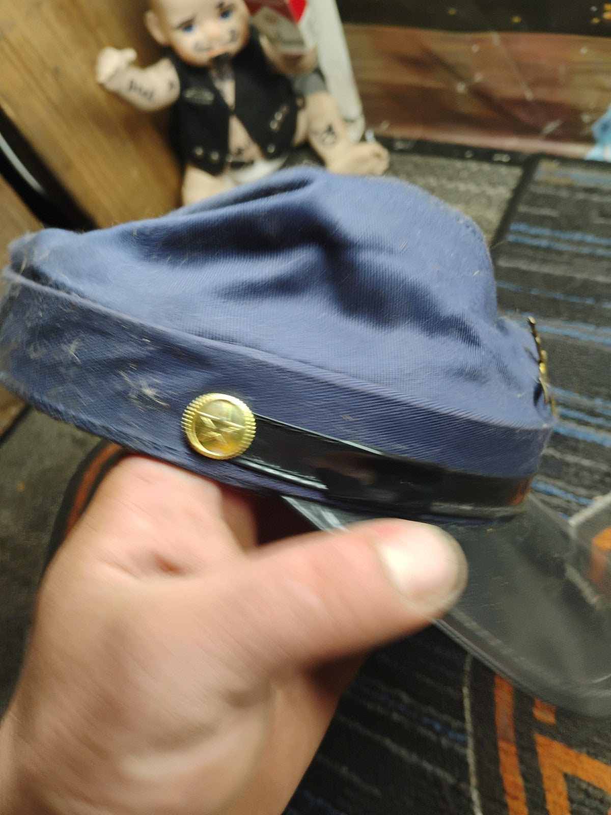 3 Vintage Civil War Replica Hats  Kepi Hat Gray/ Blue Cross Musket Hardware