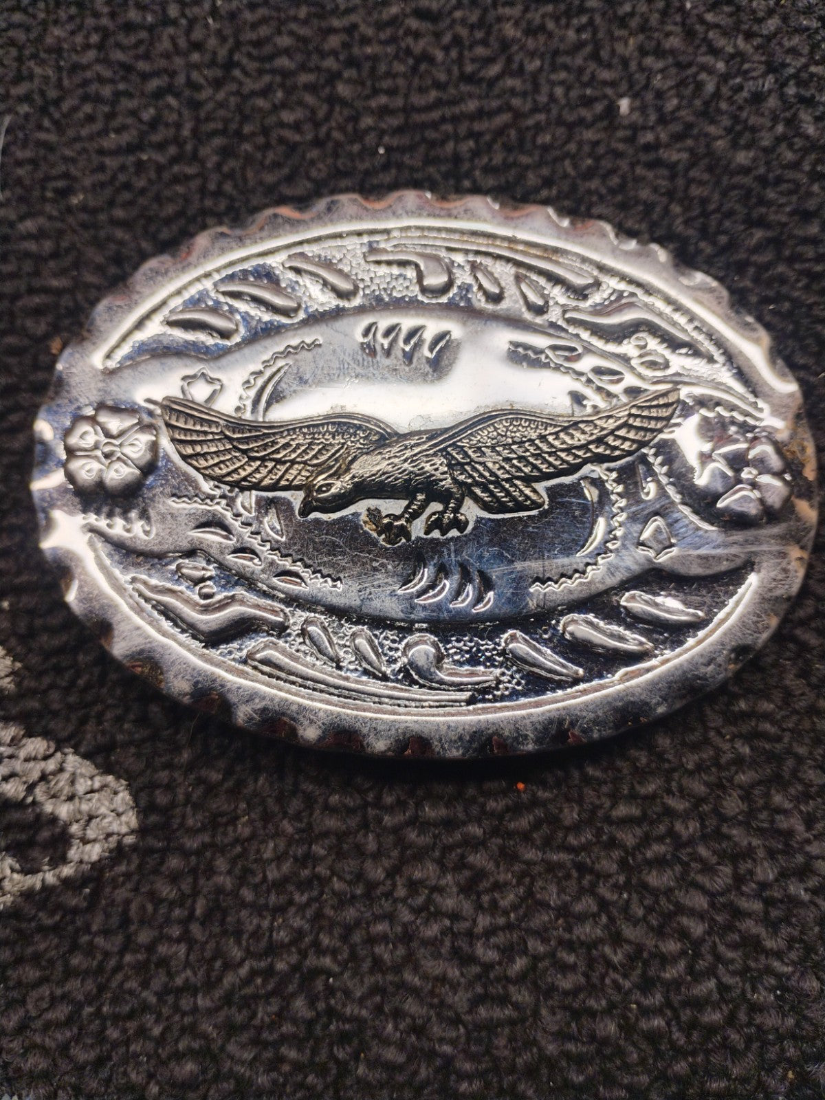 Vintage Flying Eagle Belt Buckle 1977 Western Silver Tone