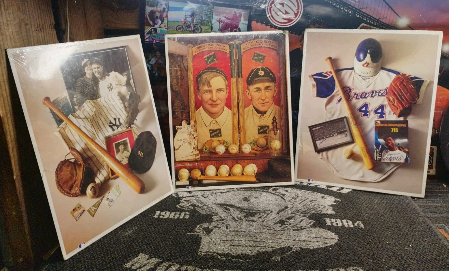 MLB Legends Vintage Poster Set of 3–Ty Cobb, Yankees, Christy Mathewson, Braves