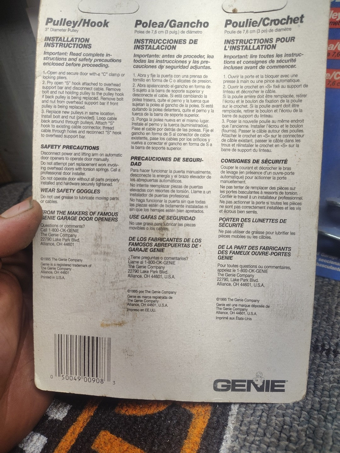 Genie 3" pulley Garage Door Pulley/Hook galvanized steel pulley Strap Axle bolt