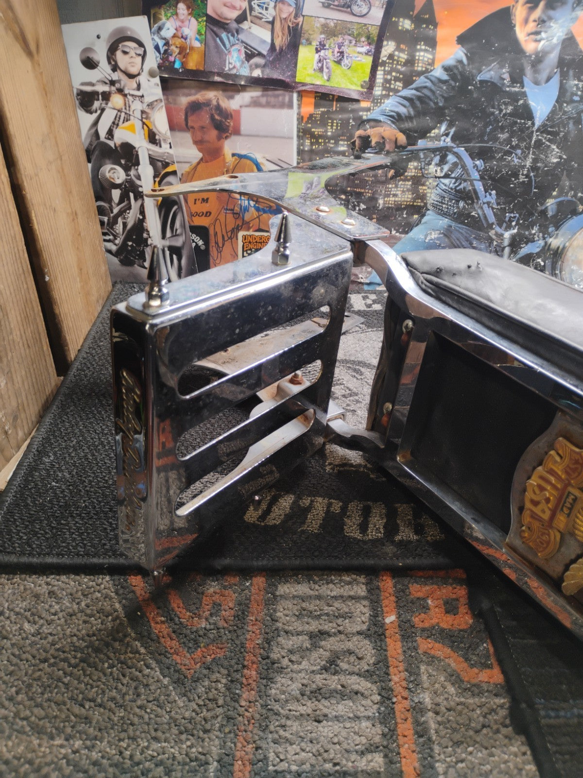 Vintage Harley Davidson Anniversary Eagle Chrome Steel Leather Back Rest