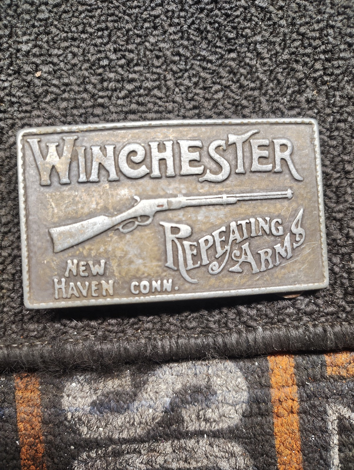 Vintage Winchester Repeating Arms Belt Buckle New Haven CT Pewter Tone USA