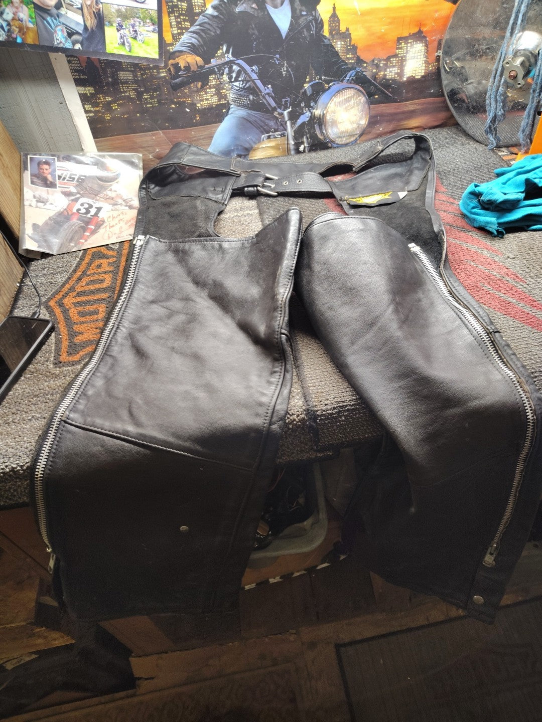 USA Old Skool Universal Rider Men's Leather Motorcycle Chaps Xl 