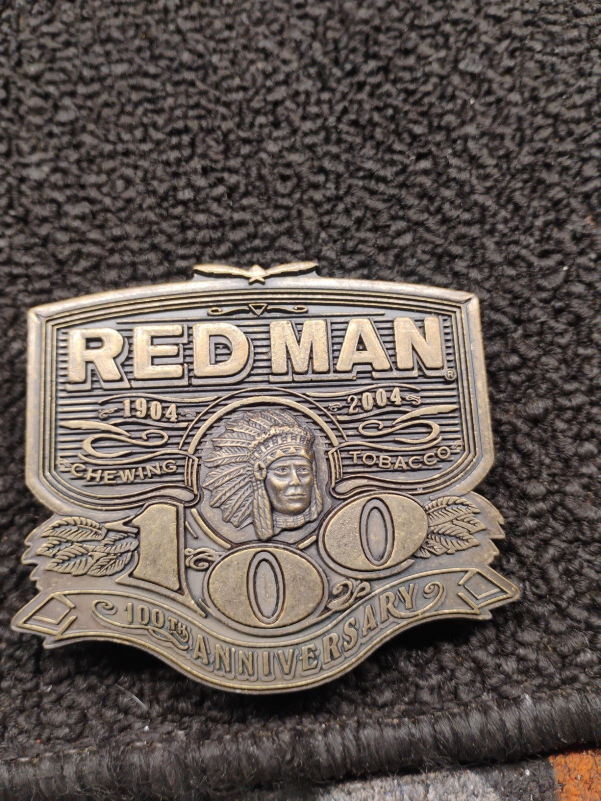 Vintage Red Man Tobacco 100th Anniversary Belt Buckle 1904-2004