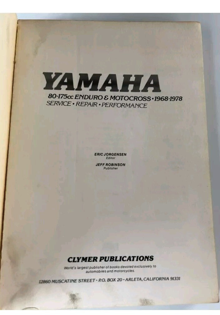 Clymer Yamaha 80-175cc Enduro Motocross 1968 to 1978 Service Repair Manual