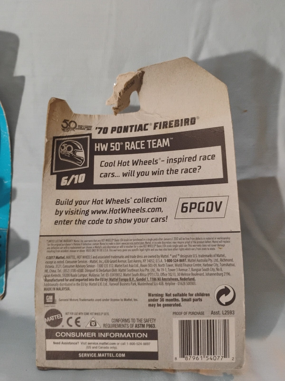 HOT WHEELS 50 YEARS 1970 PONTIAC FIREBIRD #288/365 HW 50 RACE TEAM 6/10 *VHTF*