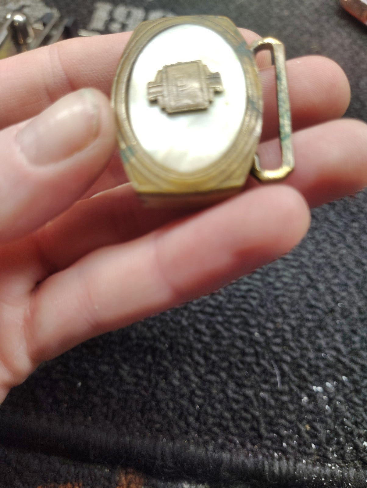 Vintage Gloray Brass Mother of Pearl Monogram Belt Buckle Letter P Initial