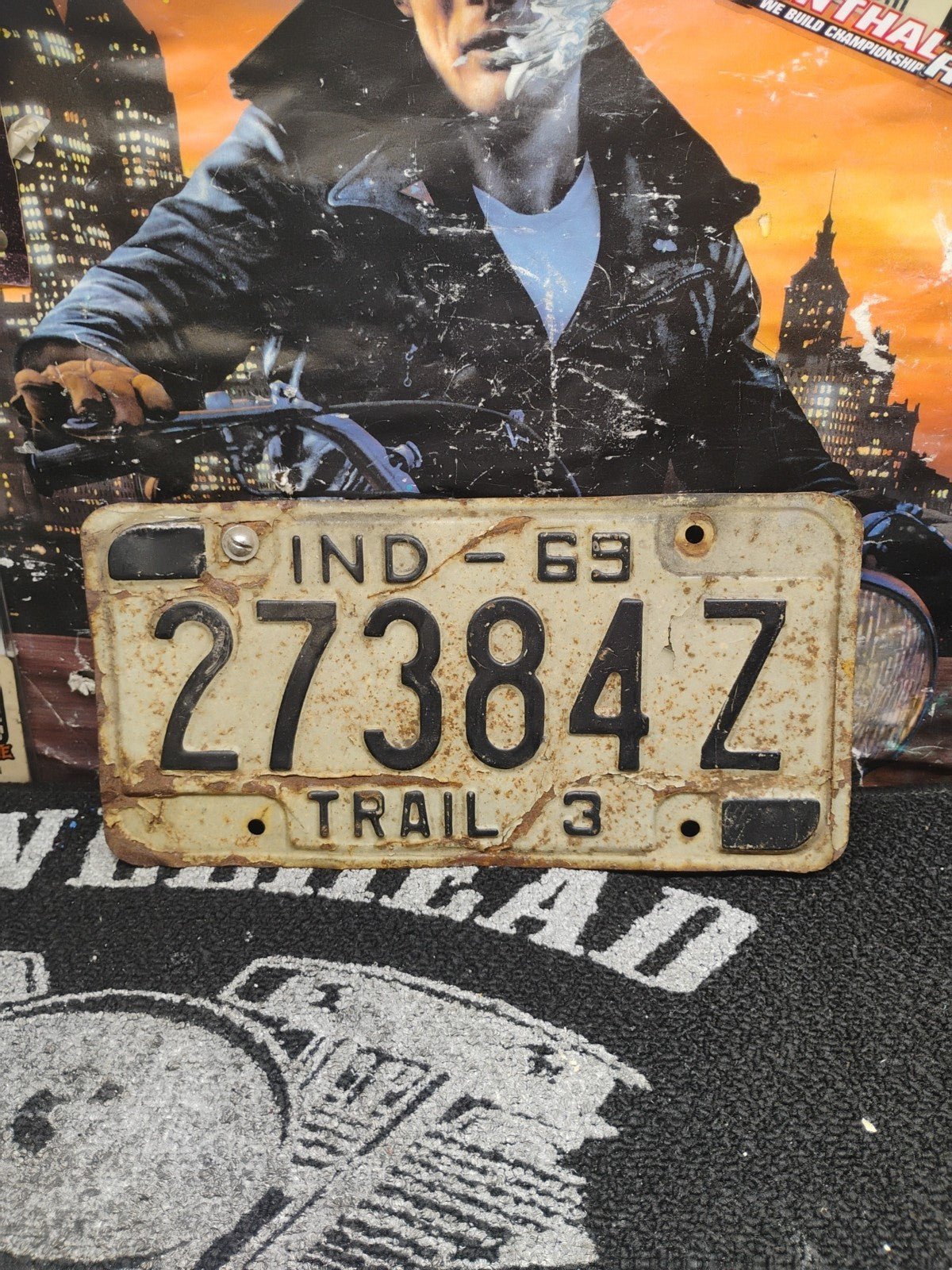 Vintage 1969 Indiana License Plate Trailer 3000lb White & Black 12x6 34102A