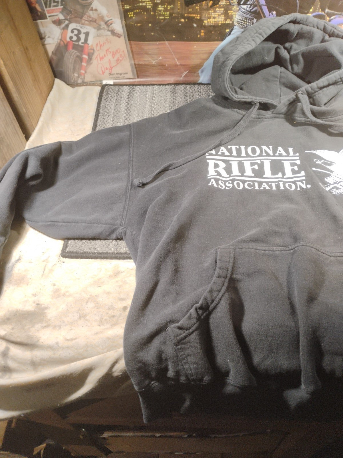 NRA National Rife Association Hoodie Womens Large M Black Graphic Spellout 