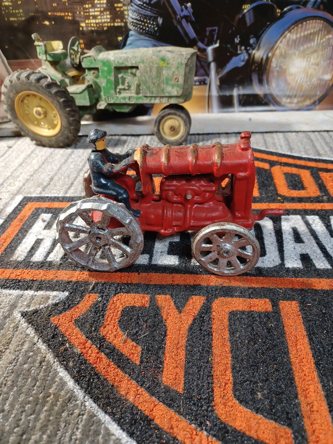 Cast Iron Red Tractor Silver Wheels With Driver Vintage Retro Collecible