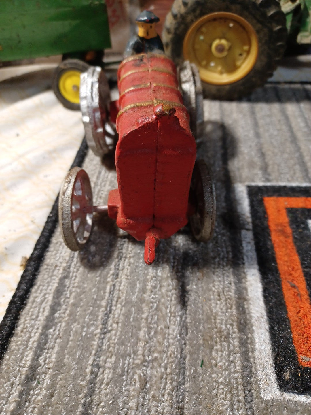 Cast Iron Red Tractor Silver Wheels With Driver Vintage Retro Collecible