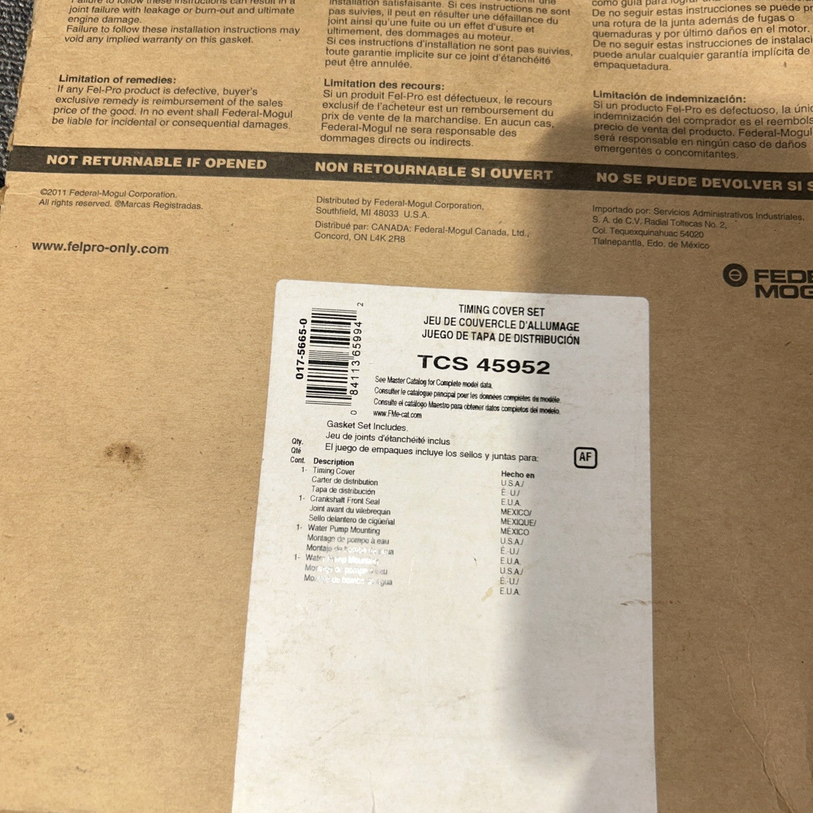 Timing Cover Gasket Set TCS 45952