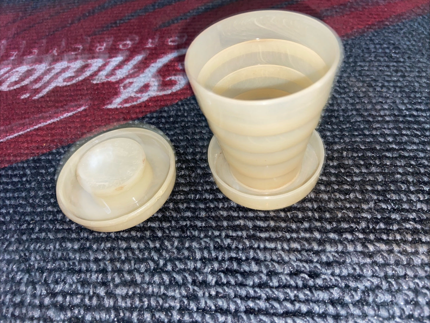 Stanhome Collapsible Travel Drinking Cup and Lid w/ Pill Holder Vintage