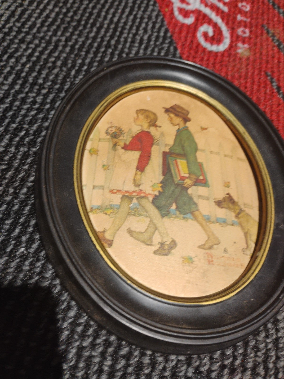 Vintage Norman Rockwell Raised Relief Print Oval Frame