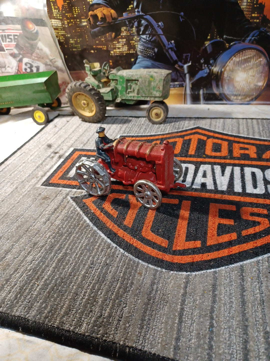 Cast Iron Red Tractor Silver Wheels With Driver Vintage Retro Collecible