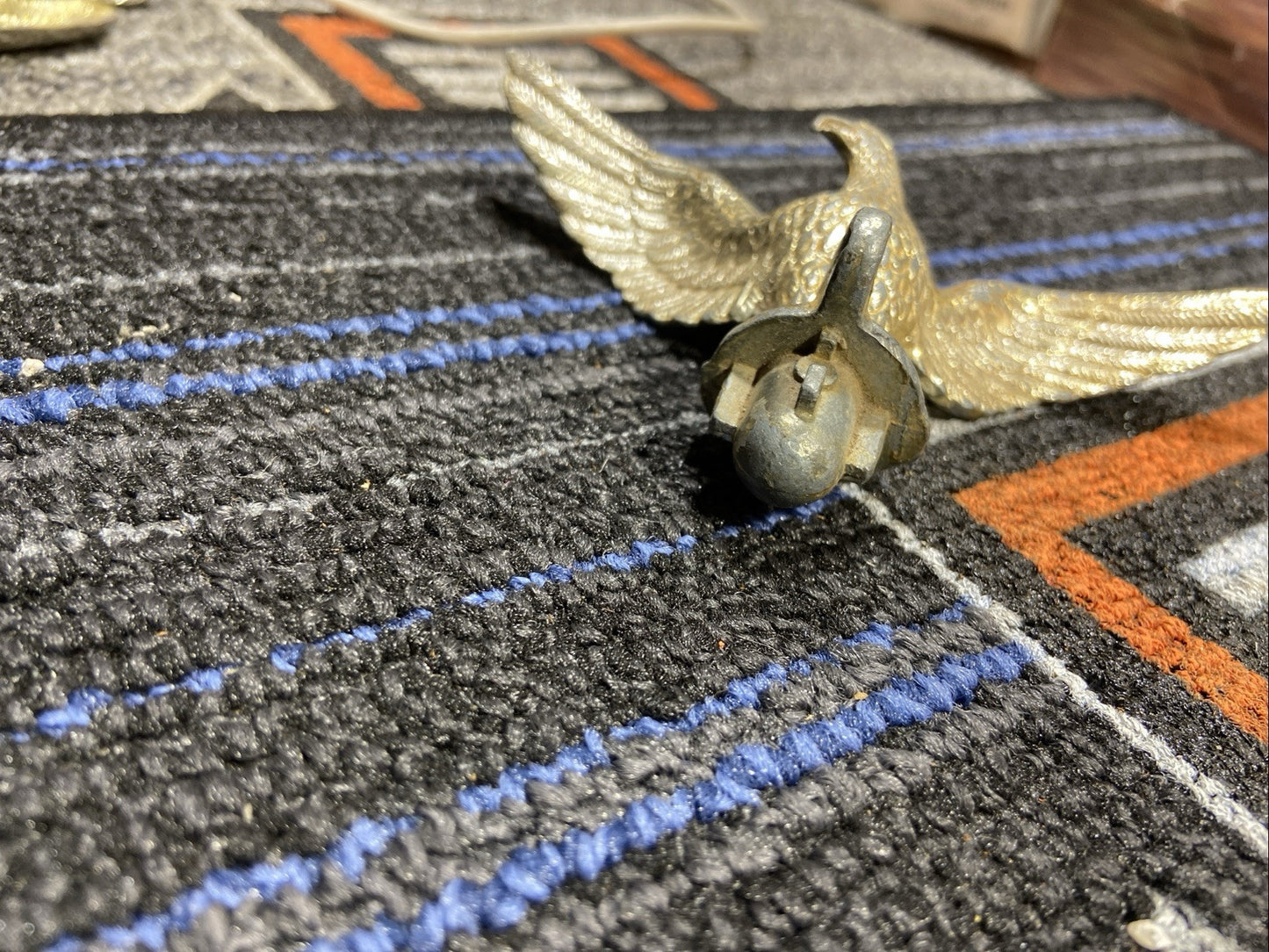 Vintage Gold/ Silver toned Metal Flag Eagle Top Ornament 5" wingspan 3" Long