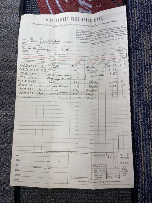 Vintage Montgomery Ward Order Form, Credit Application, Founder Info, Envelope