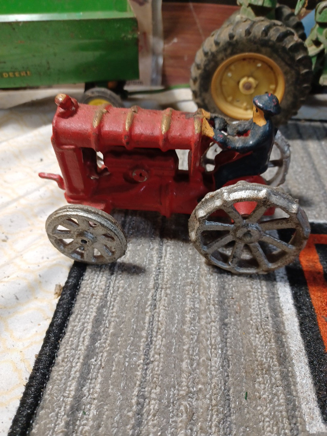 Cast Iron Red Tractor Silver Wheels With Driver Vintage Retro Collecible