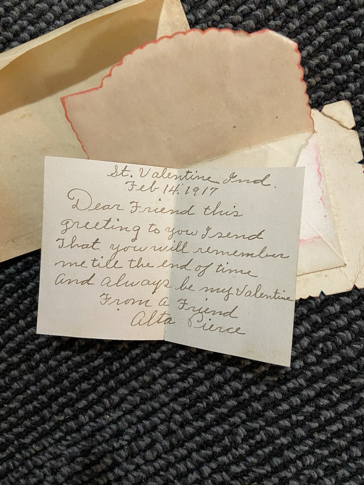 2 Victorian Antique Die Cut Calling Cards Valentines 1917.