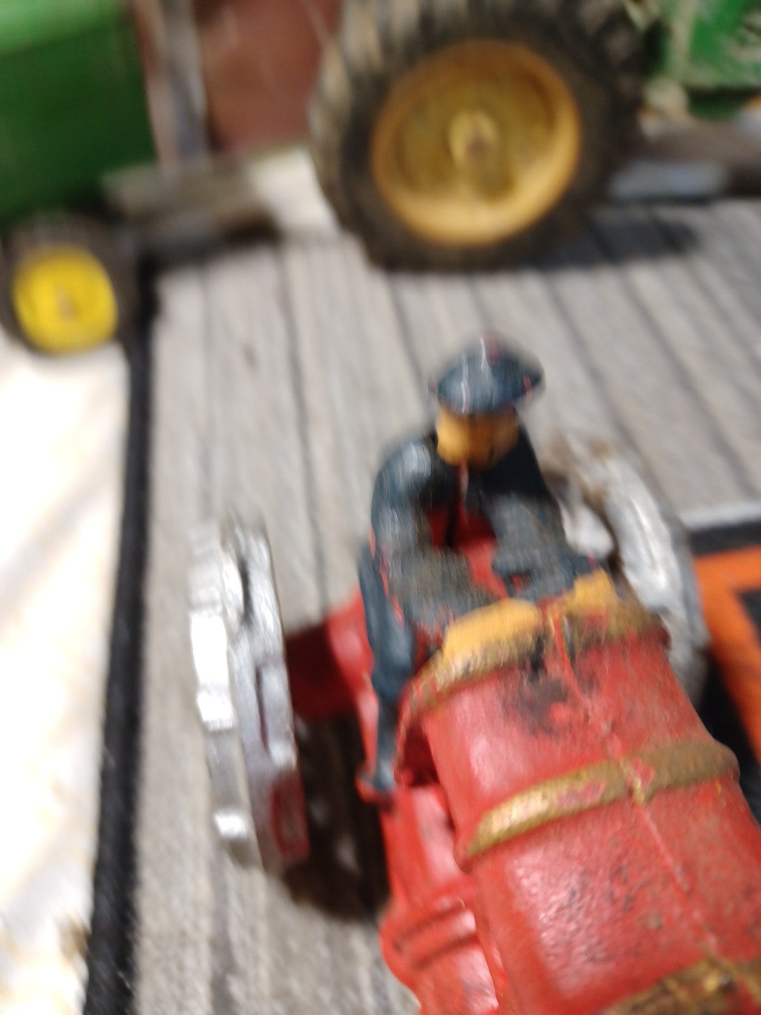 Cast Iron Red Tractor Silver Wheels With Driver Vintage Retro Collecible