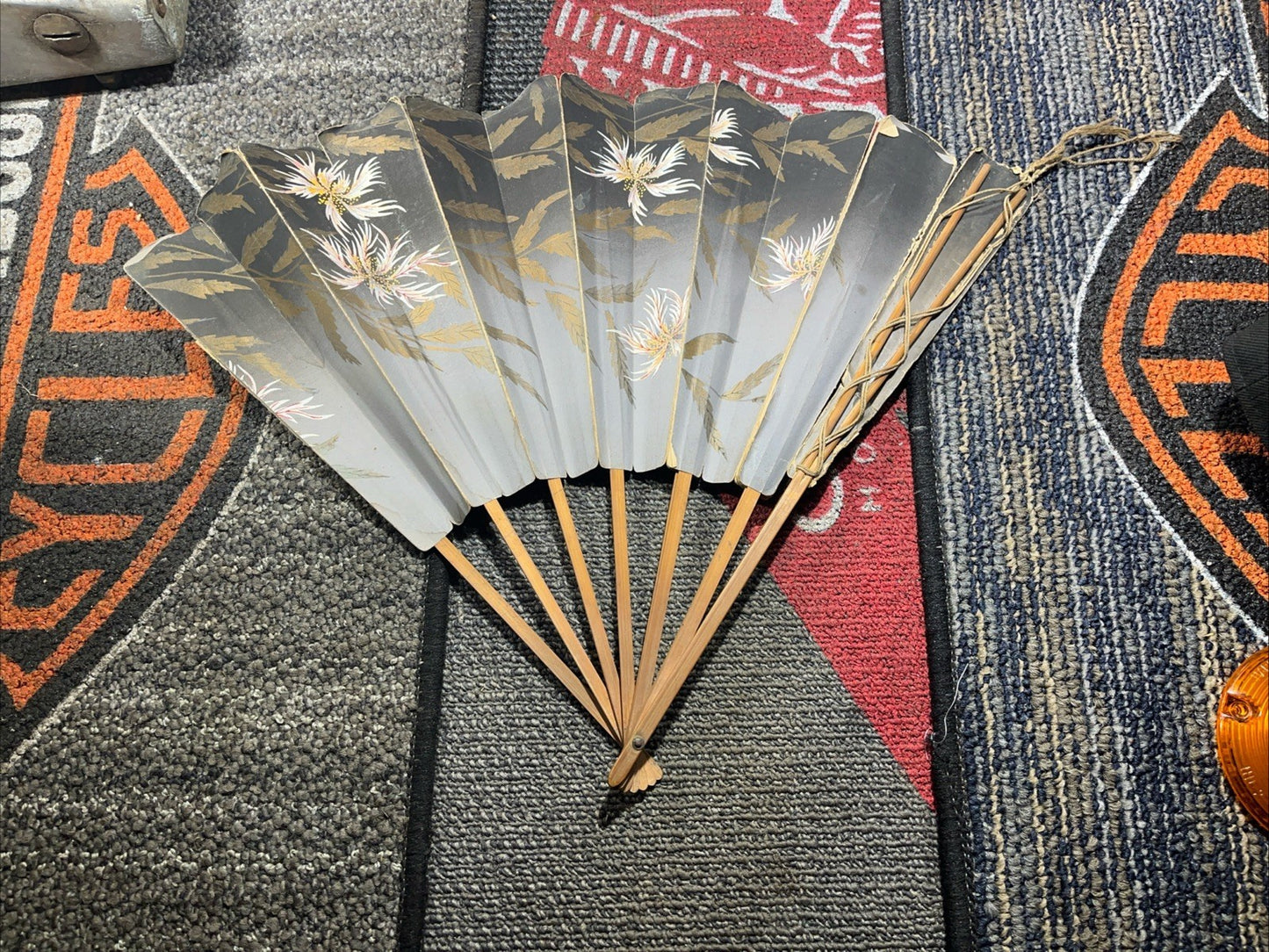 Antique Made in OCCUPIED JAPAN Hand Painted Paper Fan on Wood Frame