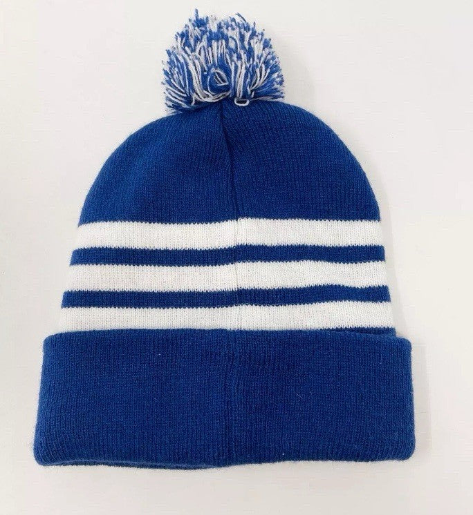 Indianapolis Colts Unisex Beanie Hat Blue White Striped Horseshoe Logo Pom Pom