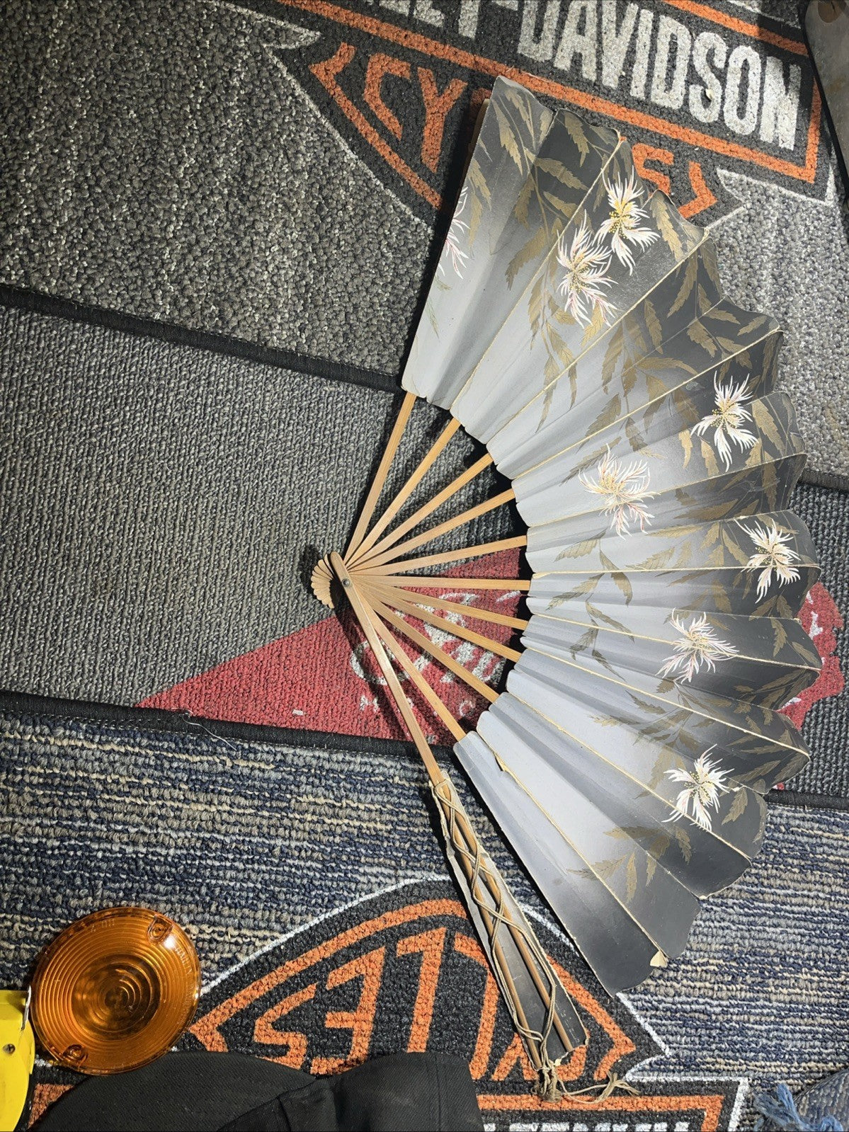 Antique Made in OCCUPIED JAPAN Hand Painted Paper Fan on Wood Frame