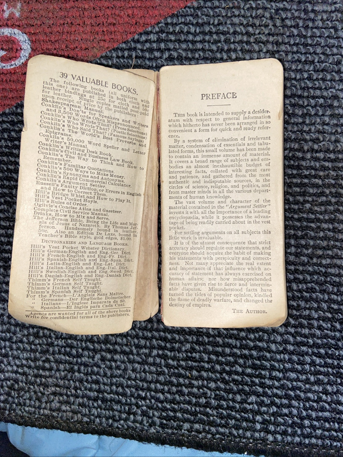 Antique Hill’s Vest Pocket French English Dictionary Copyright 1898