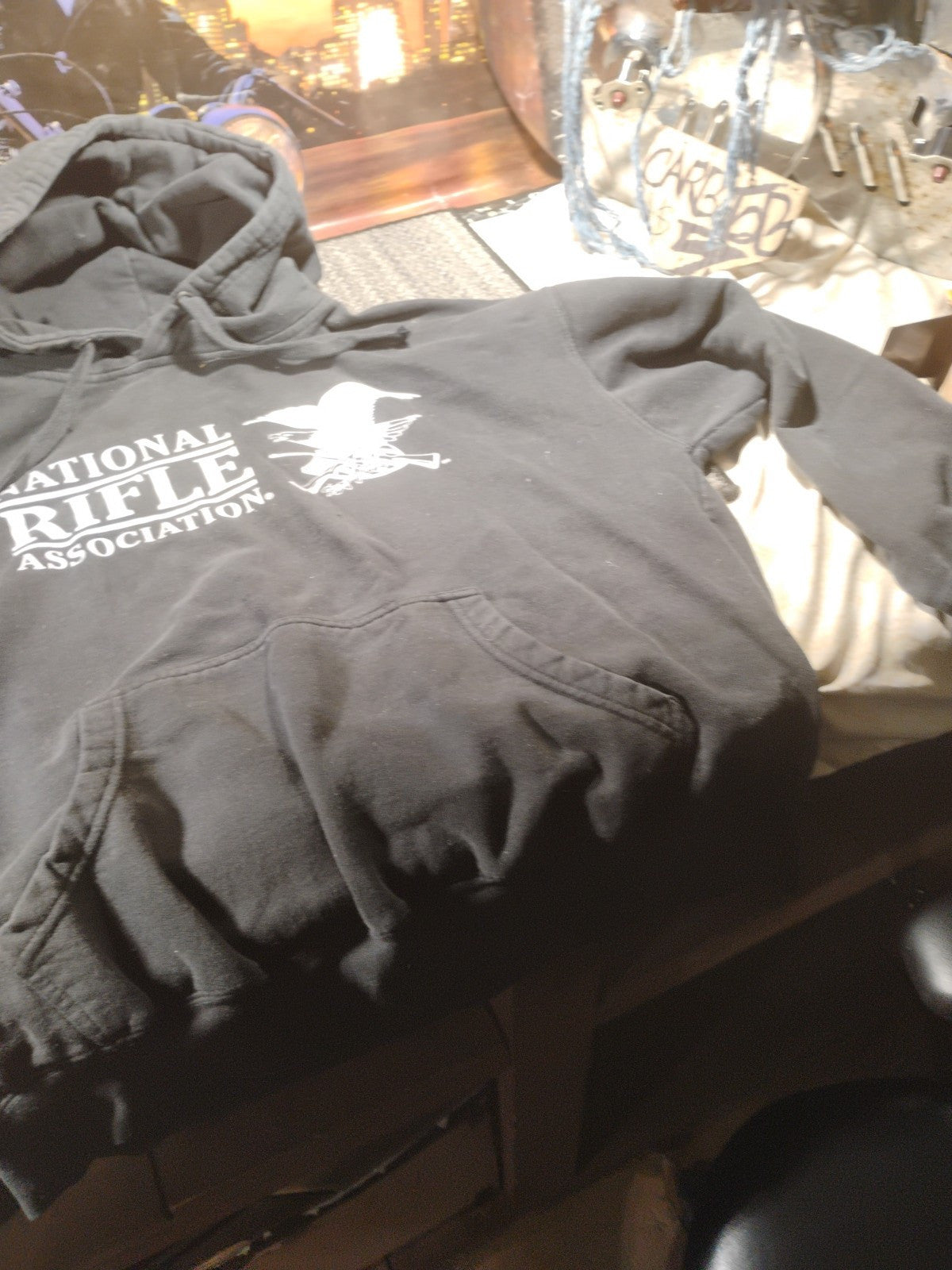 NRA National Rife Association Hoodie Womens Large M Black Graphic Spellout 