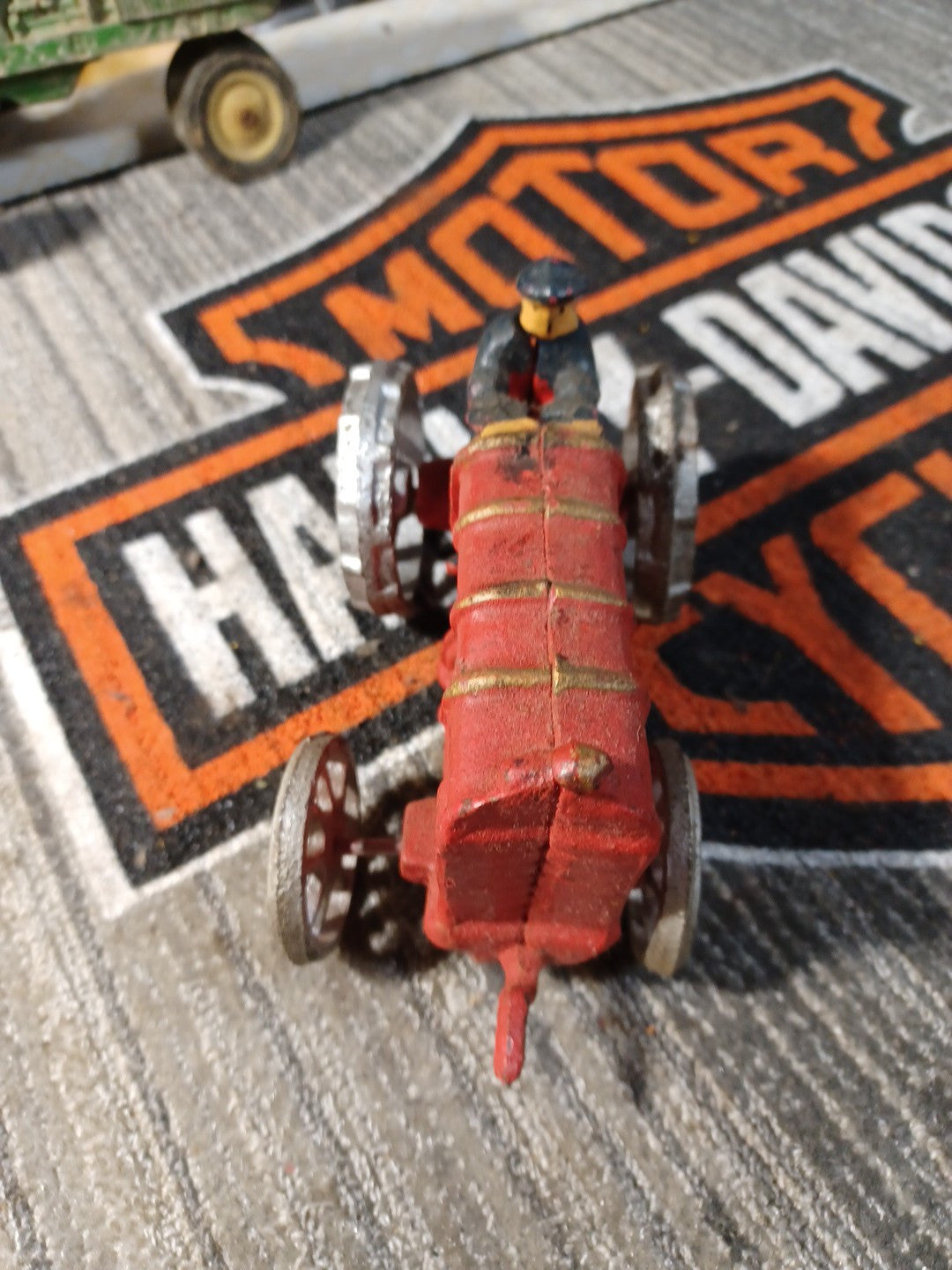 Cast Iron Red Tractor Silver Wheels With Driver Vintage Retro Collecible