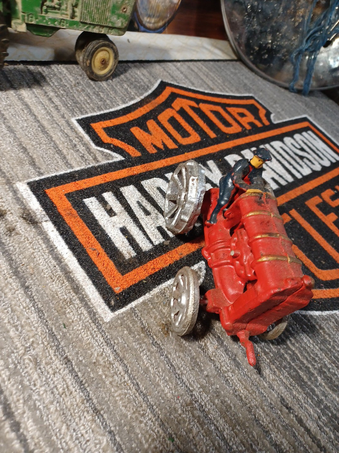 Cast Iron Red Tractor Silver Wheels With Driver Vintage Retro Collecible