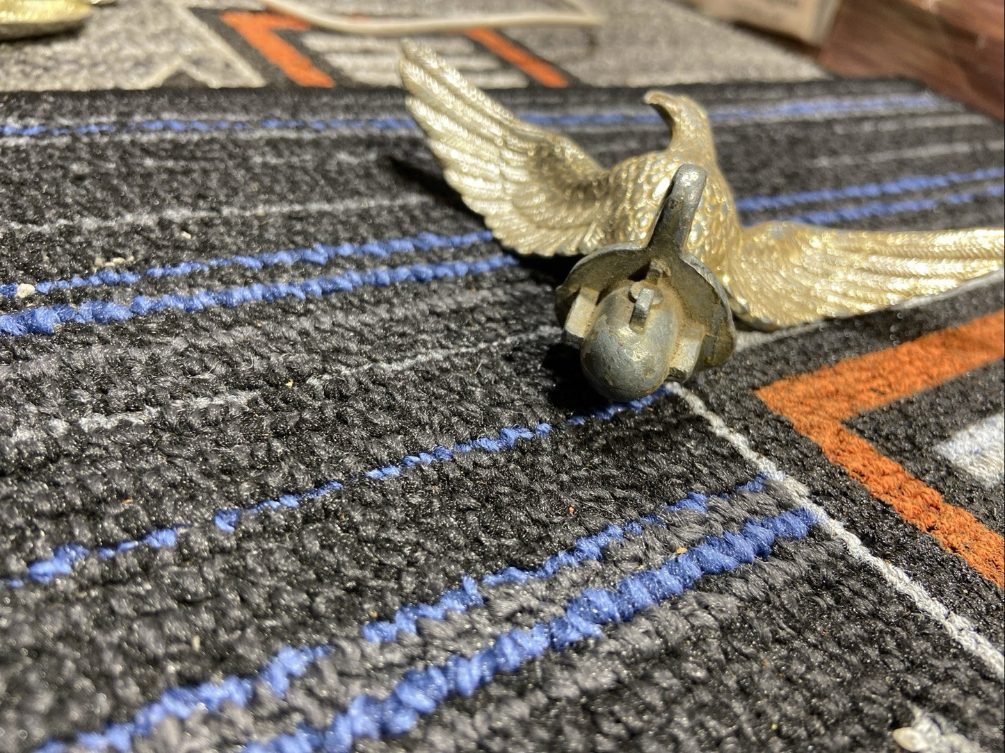 Vintage Gold/ Silver toned Metal Flag Eagle Top Ornament 5" wingspan 3" Long