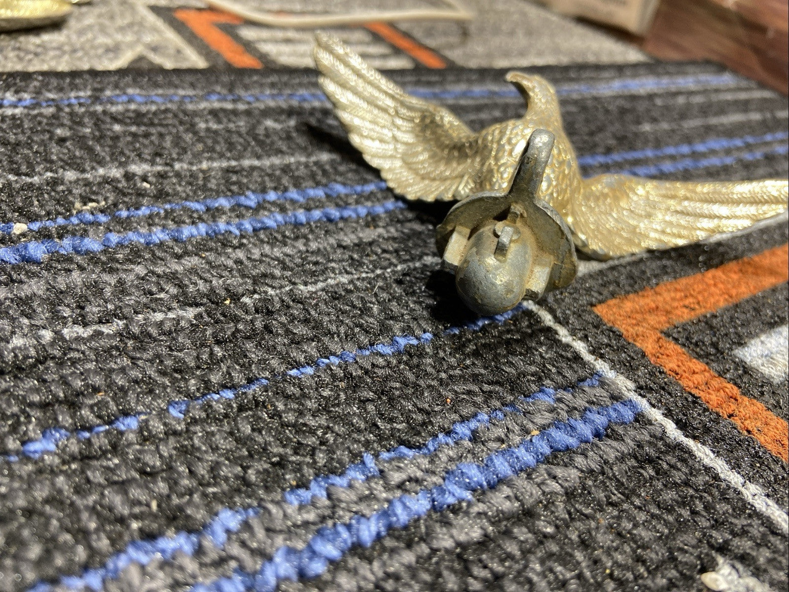 Vintage Gold/ Silver toned Metal Flag Eagle Top Ornament 5" wingspan 3" Long