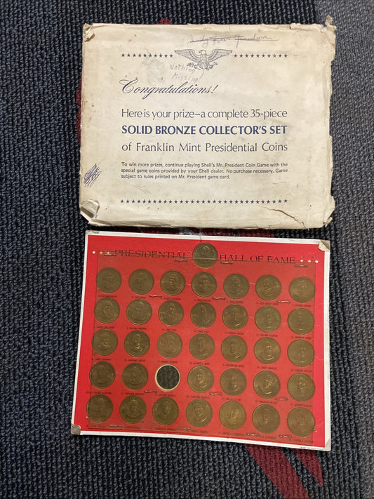 The Franklin Mint 1968 Presidential Hall of Fame Collector's Set 35 Bronze Coins