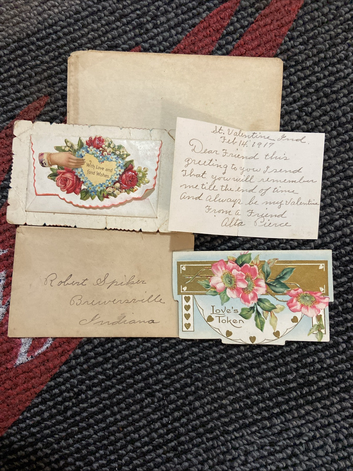 2 Victorian Antique Die Cut Calling Cards Valentines 1917.