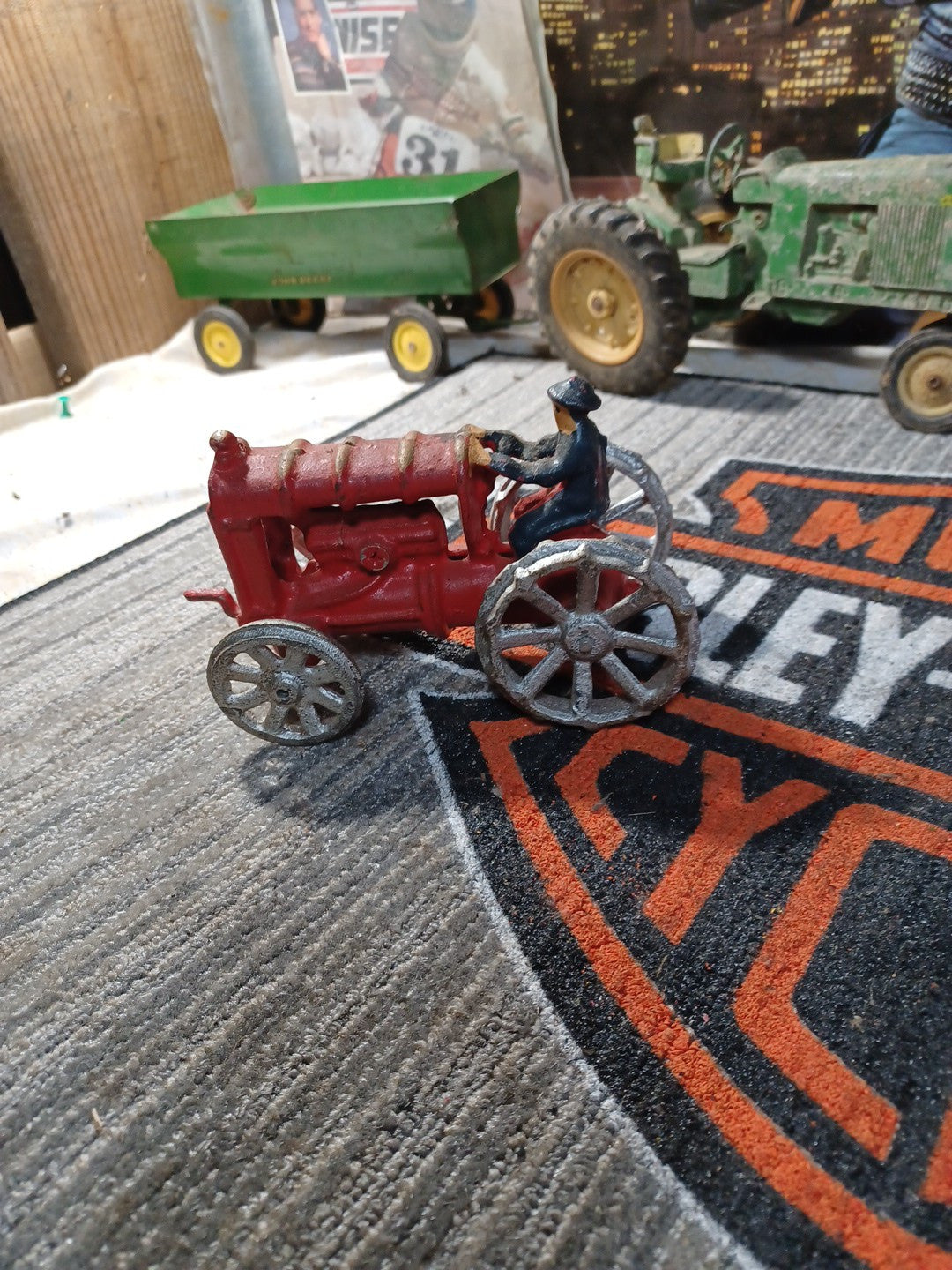 Cast Iron Red Tractor Silver Wheels With Driver Vintage Retro Collecible