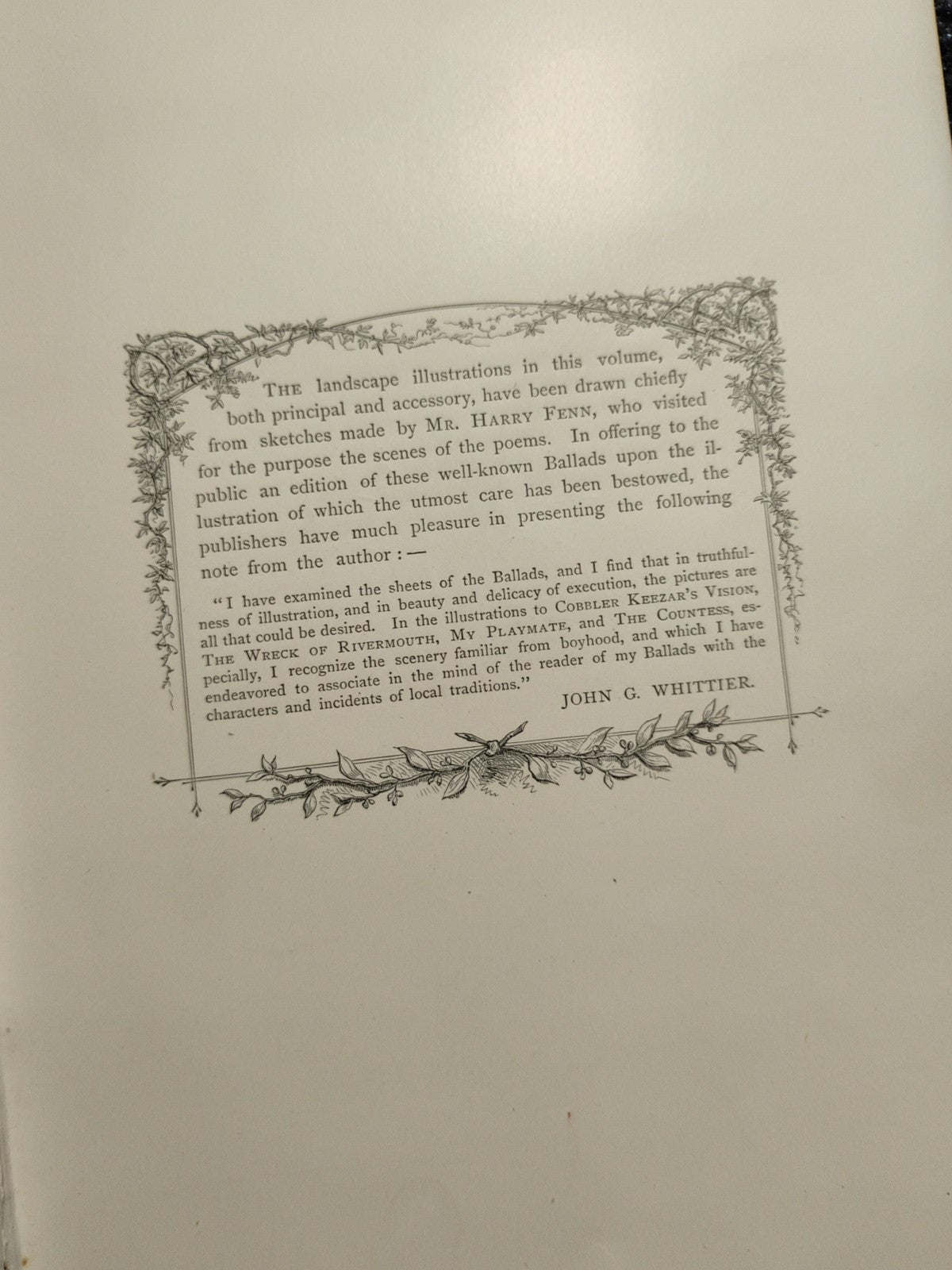 Whittier. BALLADS OF NEW ENGLAND. 1870.  Illustrated by Winslow Homer, et al.