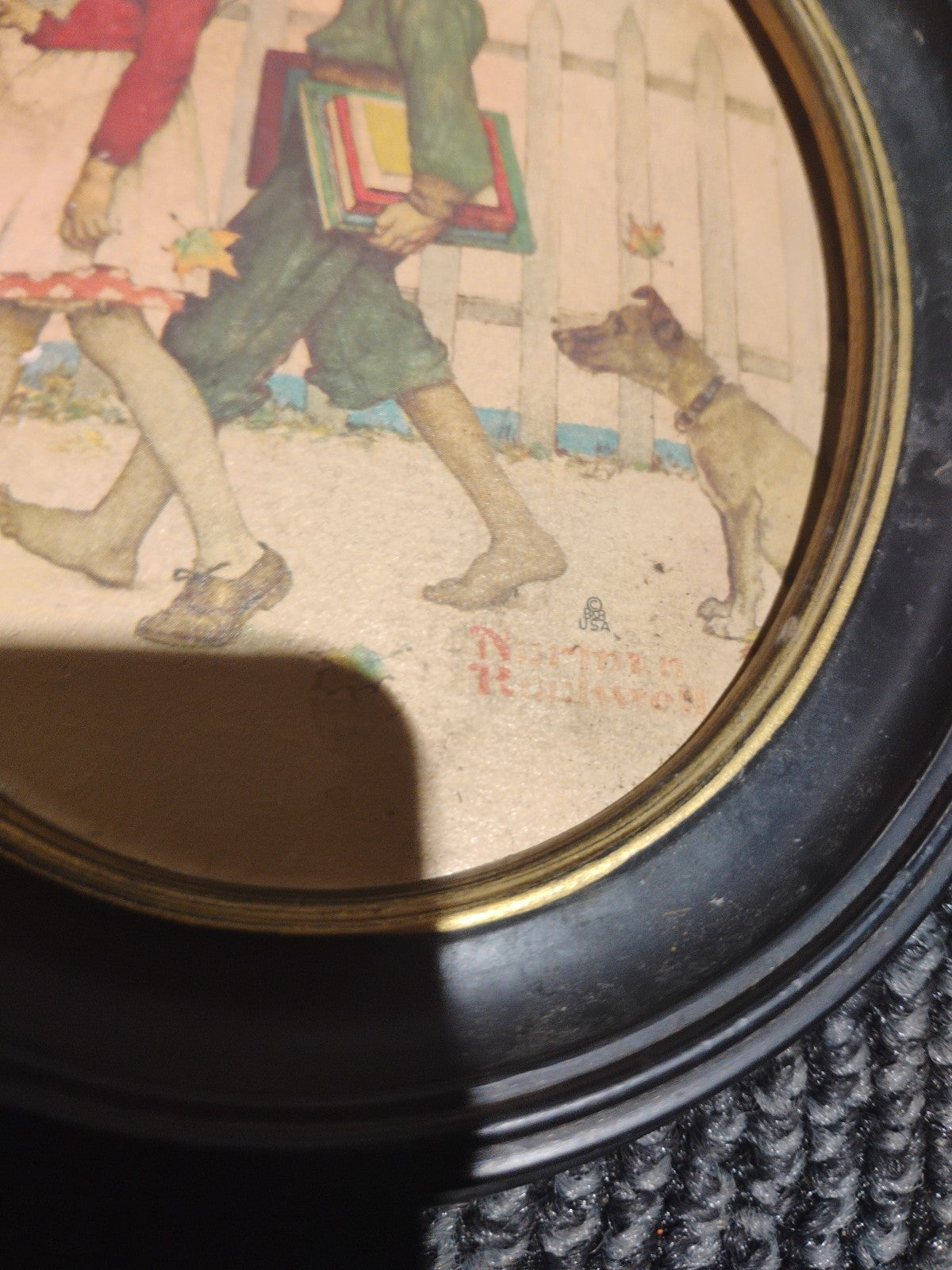 Vintage Norman Rockwell Raised Relief Print Oval Frame