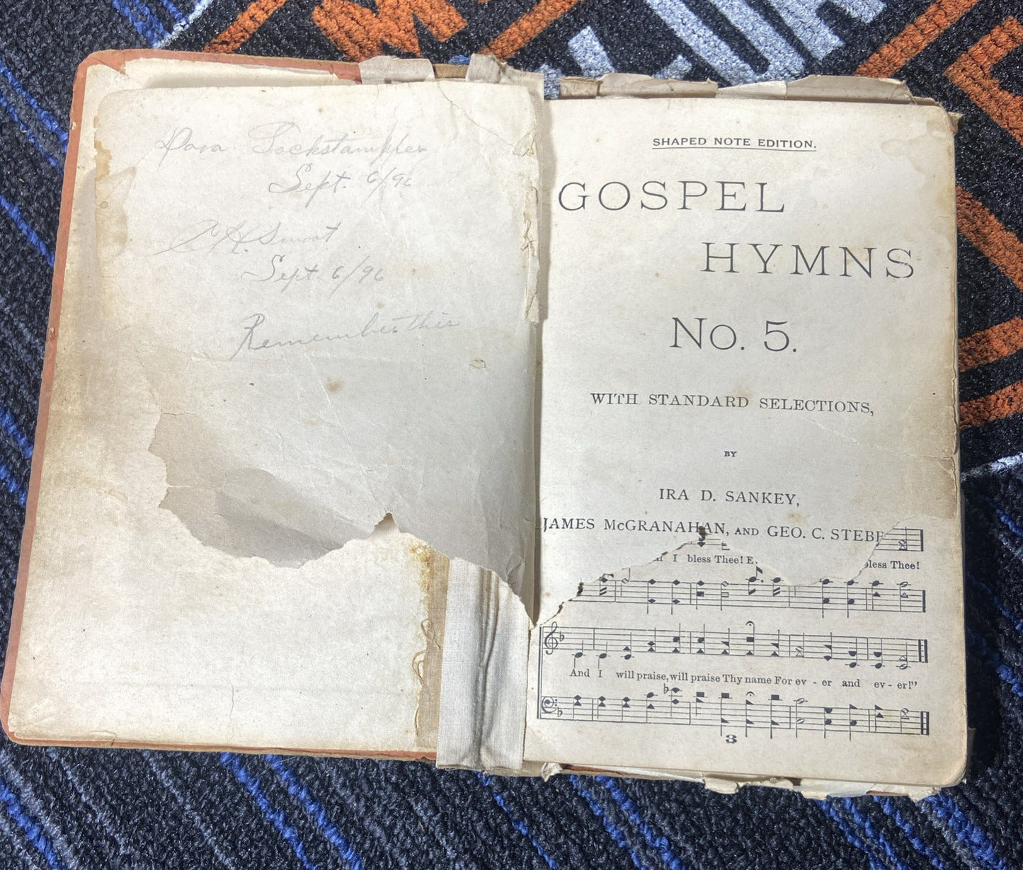 Gospel Hymns No. 5,  Sunday School Ira D. Sankey 1887 & Handwritten hymn Lyrics