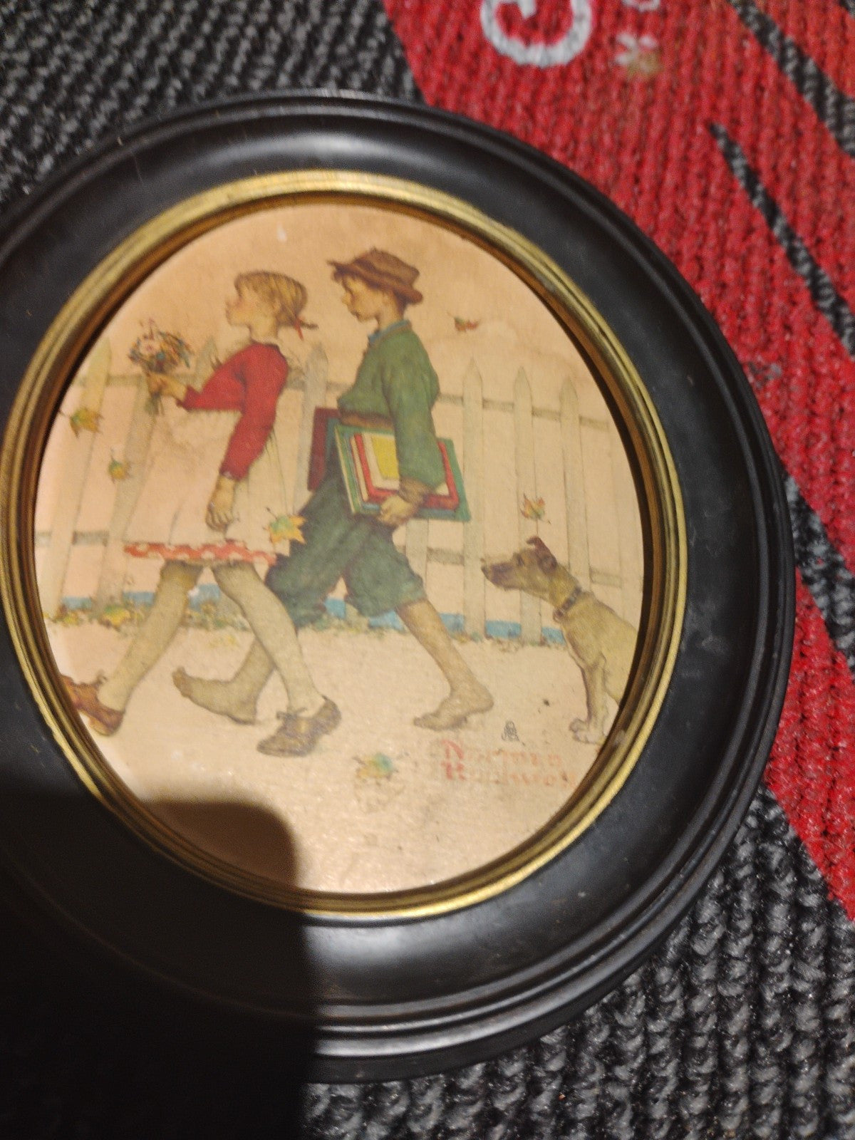 Vintage Norman Rockwell Raised Relief Print Oval Frame
