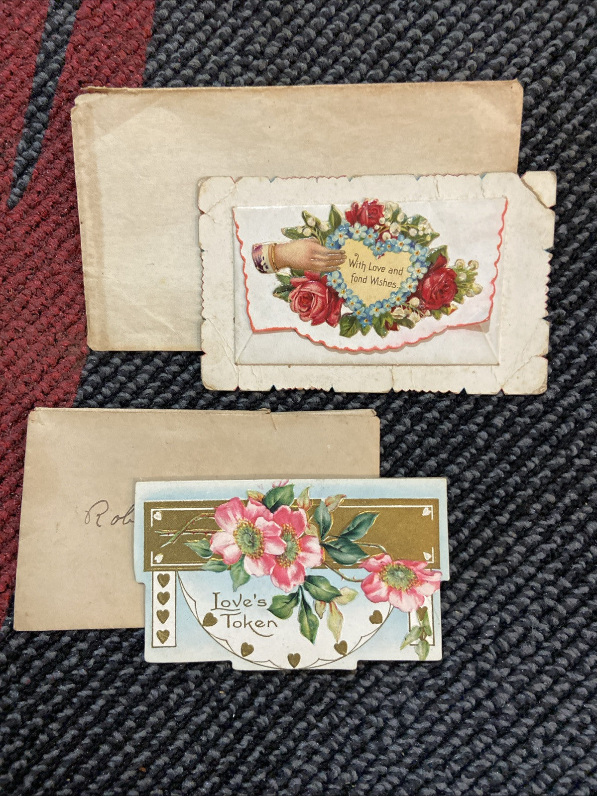 2 Victorian Antique Die Cut Calling Cards Valentines 1917.