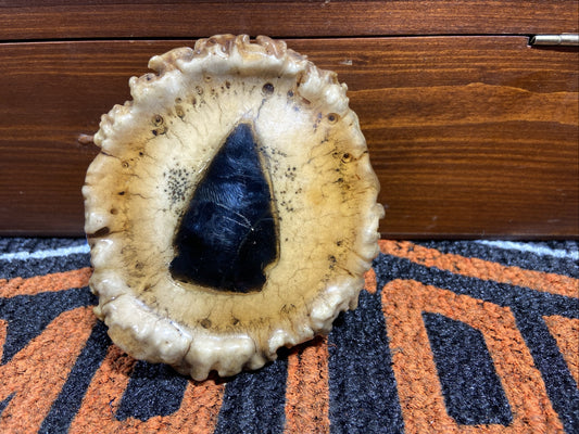 Elk Antler Burr Handcrafted Folk Art Vintage Belt Buckle With Arrowhead