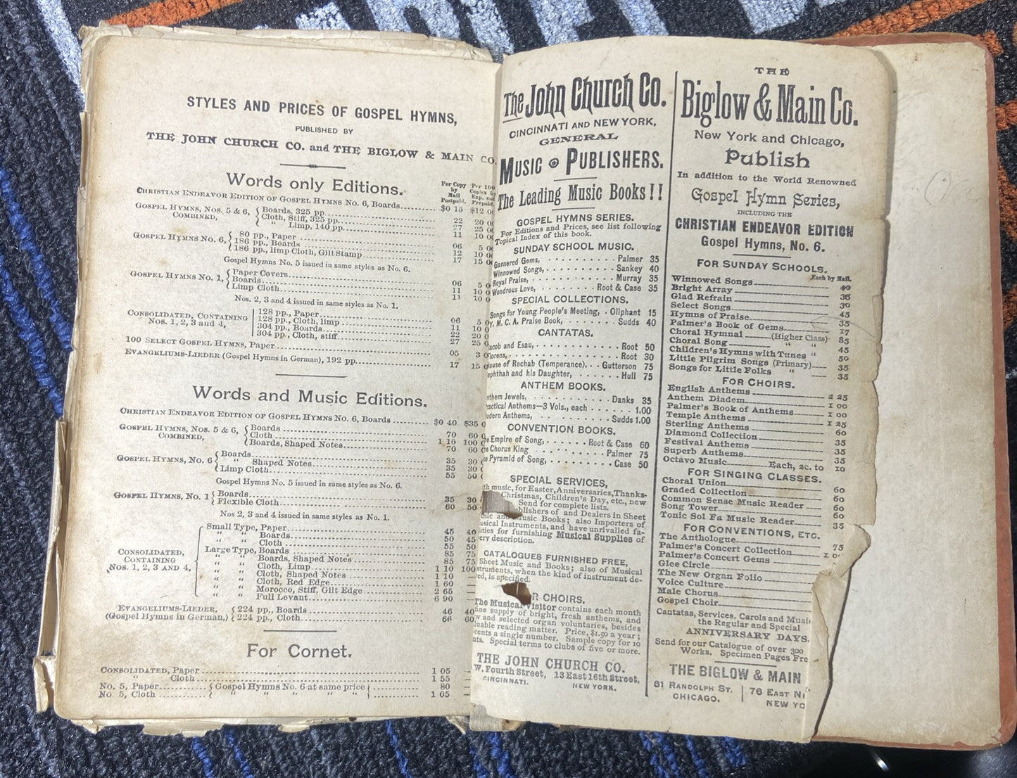 Gospel Hymns No. 5,  Sunday School Ira D. Sankey 1887 & Handwritten hymn Lyrics