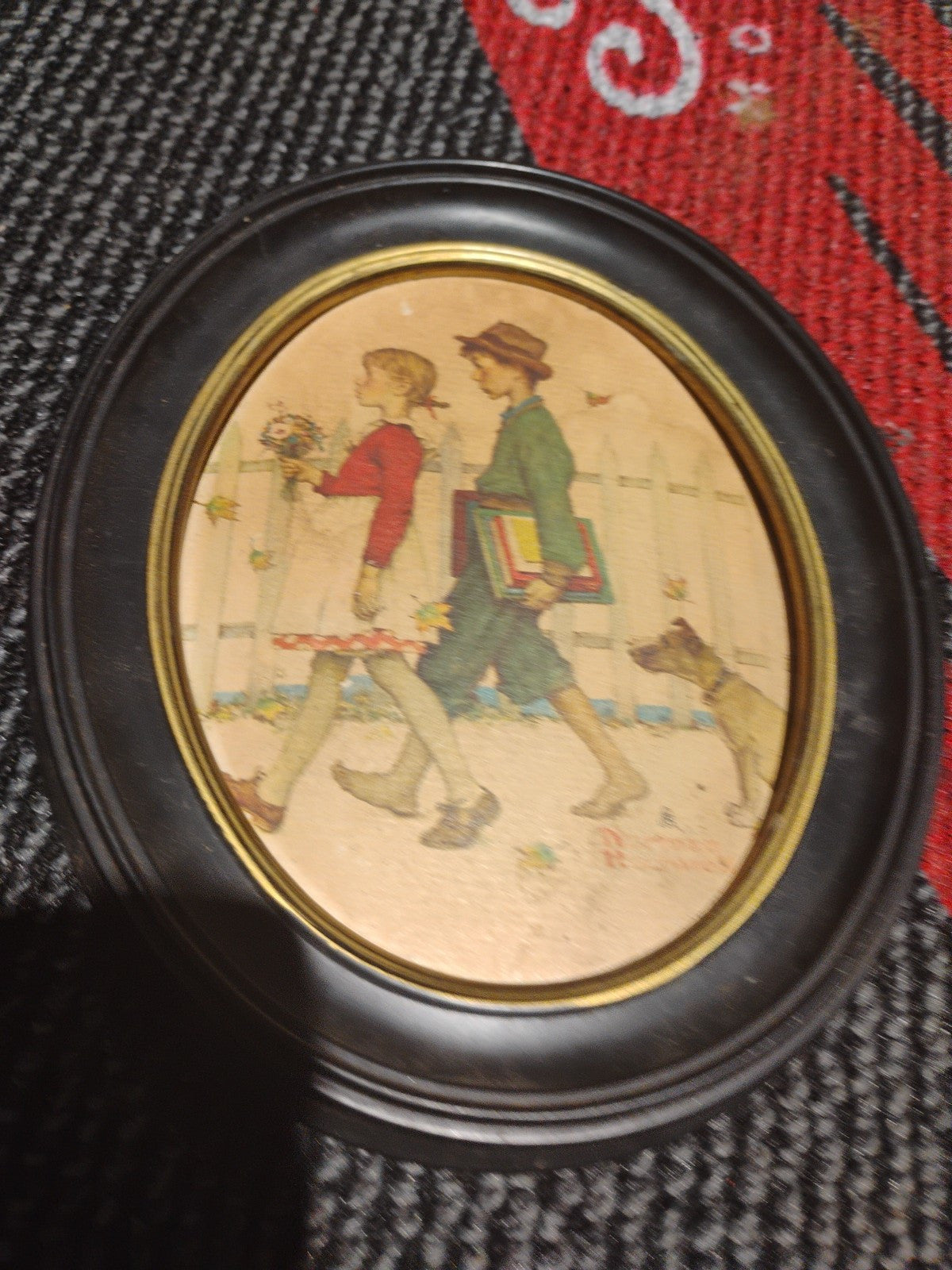 Vintage Norman Rockwell Raised Relief Print Oval Frame