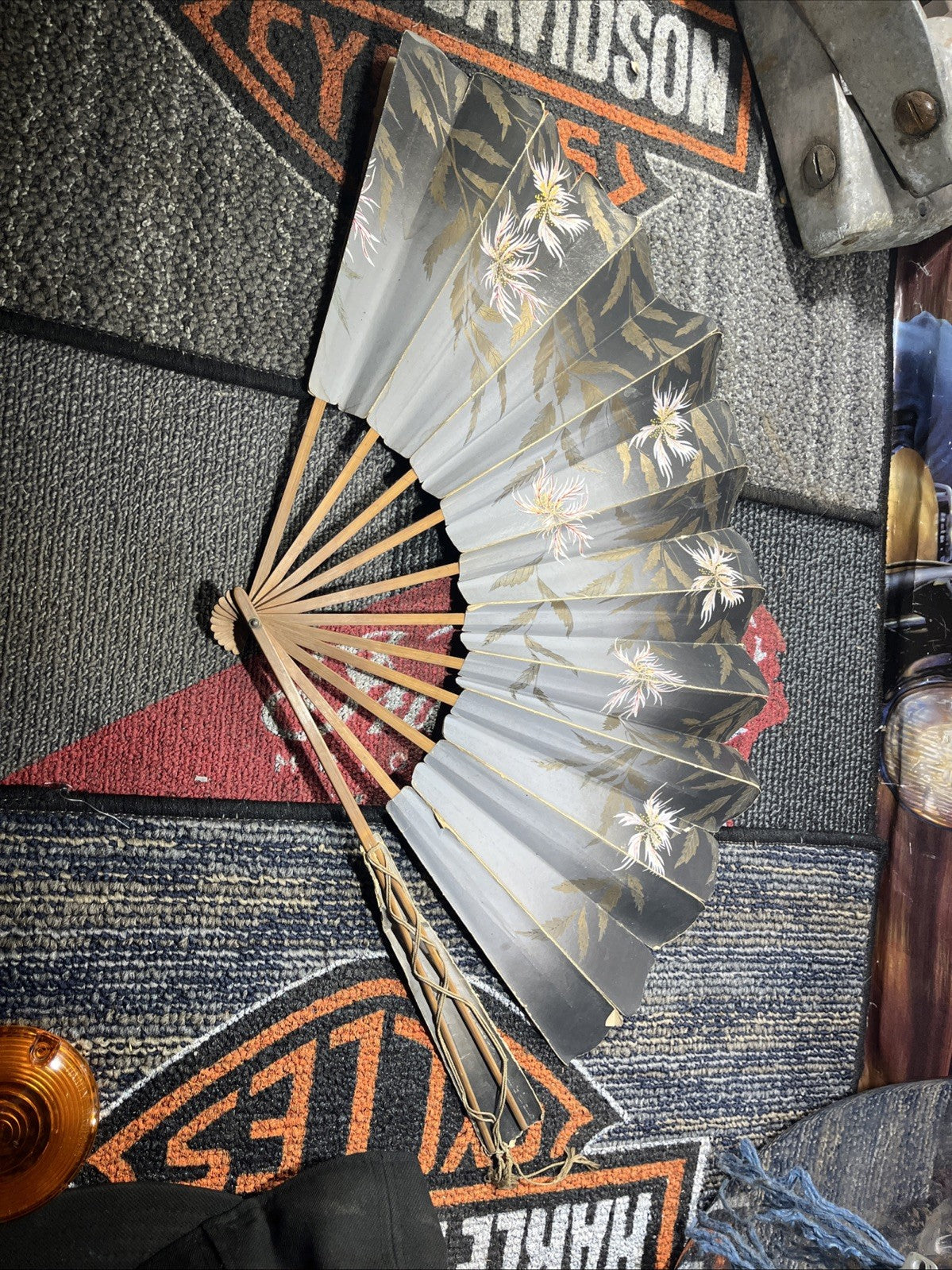 Antique Made in OCCUPIED JAPAN Hand Painted Paper Fan on Wood Frame